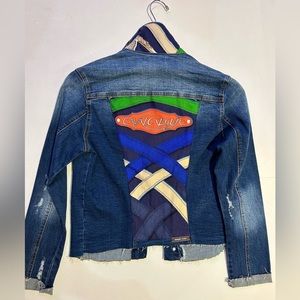 Blue Jean jacket with Hermes Scarf